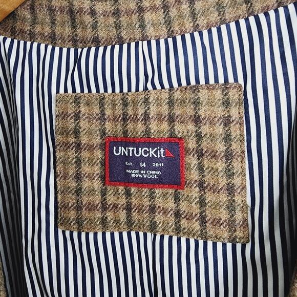 UNTUCKit Women's 100% Wool Plaid Peppa Checkered Blazer Size 14 Brown Tan - Picture 3 of 10